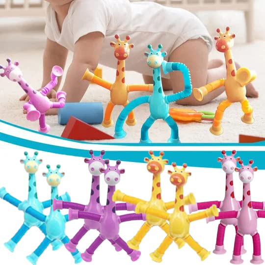Bigoom Telescopic Suction Cup Giraffe Toy,Suction Cup Retractable Giraffe Toys Changeable Shapes Toys Gifts (8PCS)
