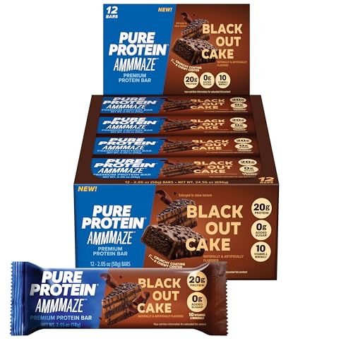 Image of Pure Protein AMMMAZE Blackout Cake Protein Bars, 12 Count - 20g Protein, 3g Fiber, No Added Sugar - Chocolate Meal Replacement - On the Go Snacks