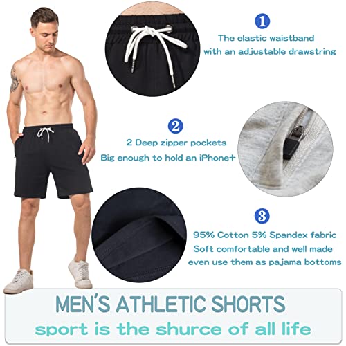 HEALONG Mens Athletic Shorts Cotton: Workout Gym Running Exercise Training - 7" Drawstring Fashion Sports with Zipper Pockets3
