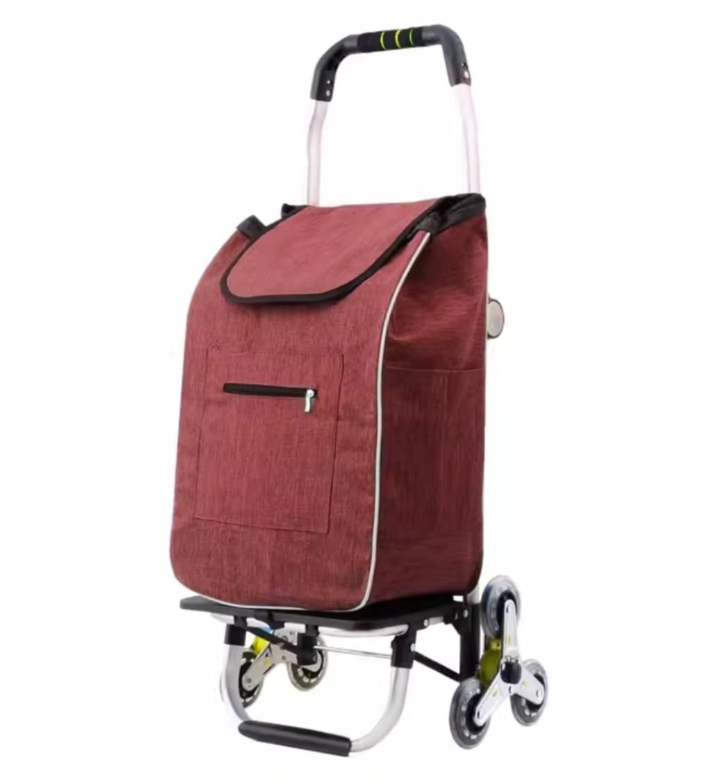 SBZIOJHDR foldable shopping trolley， Folding Shopping Trolley with 6 Wheels Climbing Stairs Home Portable Supermarket Elderly Grocery(Red)