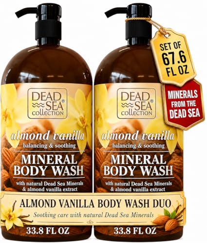 Image of Dead Sea Collection Almond Vanilla Body Wash for Women and Men - Almond Vanilla Scent with Dead Sea Minerals - Moisturizing Shower Gel for Dry & Sensitive Skin - Pack of 2 (67.6 fl oz)