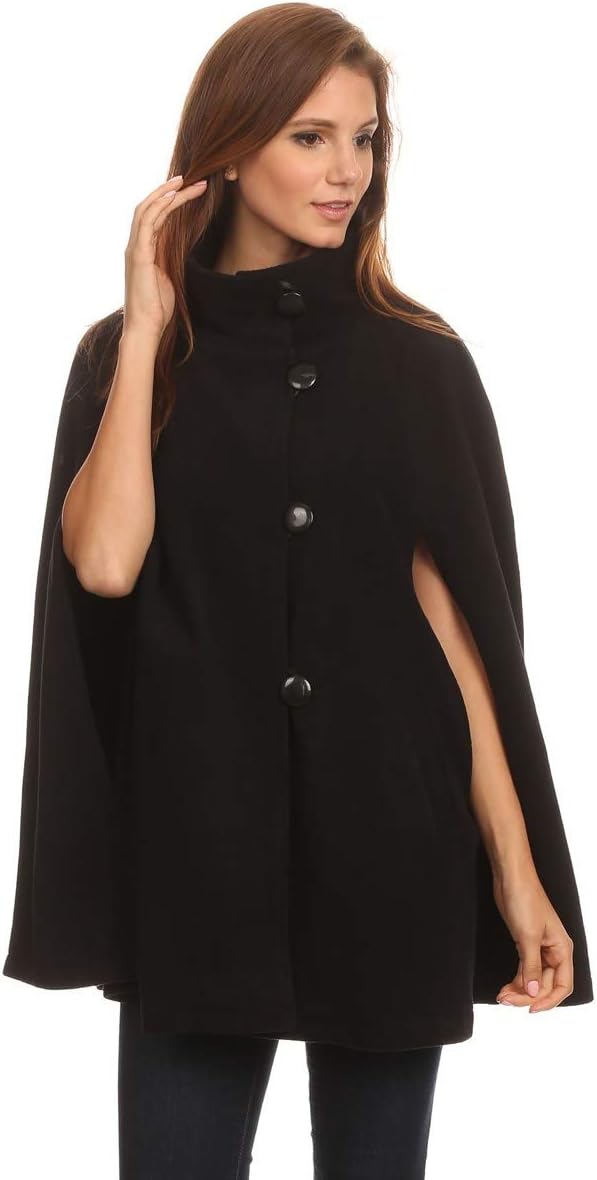LL Womens Cape Poncho Coat Fall Winter Soft Fleece Open Front Button