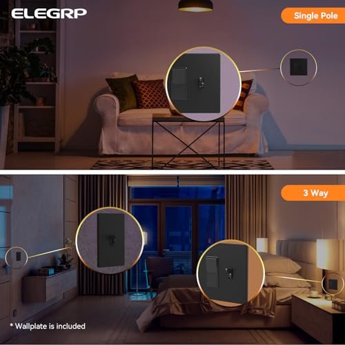 Image of ELEGRP Digital Dimmer Switch for LED /CFL, Toggle Dimmer Switch with Decorative Frameless Design Wallplate, Single Pole /3-Way, UL Listed, 6 Pack, Black