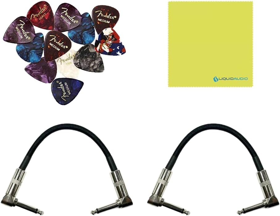 Digitech DROP Pedal Polyphonic Drop Tune Pedal Bundle with 2x Strukture S6P48 Woven Right Angle Guitar Patch Cables, 12x Fender Guitar Picks and Liquid Audio Instrument Polishing Cloth