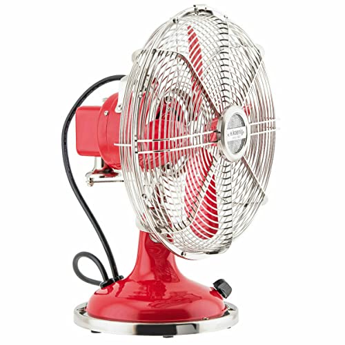 H.Koenig Rojo JOE50, Ventilador Eléctrico Retro Vintage, Diseño Silencioso, 3 Velocidades, Fijo y Oscilación 90ºC, Metal, Ajuste Vertical, Pie Antideslizante, Plástico, 25 cm H.Koenig Rojo JOE50, Ventilador Eléctrico Retro Vintage, Diseño Silencioso, 3 Velocidades, Fijo y Oscilación 90ºC, Metal, Ajuste Vertical, Pie Antideslizante, Plástico, 25 cm