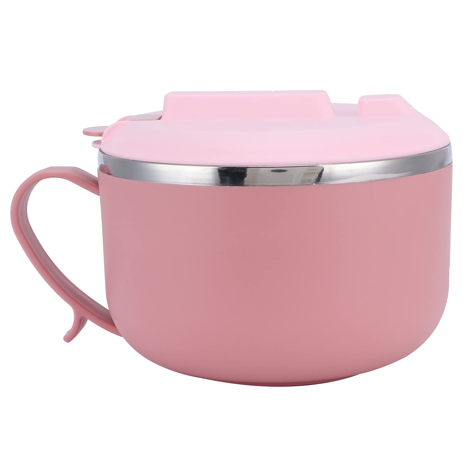 1200ML Capacity Lunch Bowl with Hollow Handle, Rice Noodle Bowl Air Tight Lid, Double Layer Soup Bowl, Prevent Scalding Instant Noodle Cooker, Thermal Lunch Box Container for Hoem Kitchen(Pink)