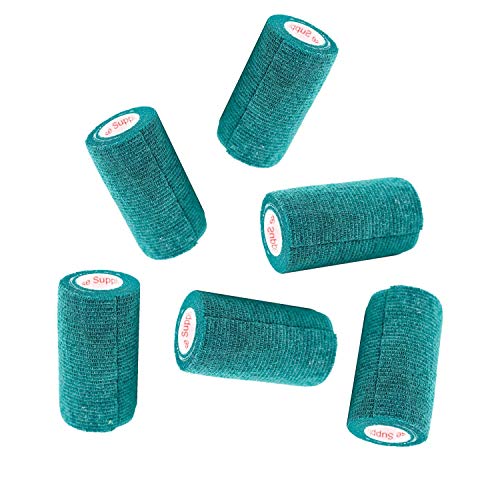 Image of 4 Inch Vet Wrap Tape Bulk (Hunter Green) (Pack of 6) Self Adhesive Adherent Adhering Flex Bandage Grip Roll for Dog Cat Pet Horse