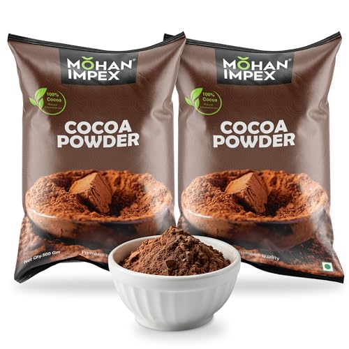 Image of Mohan Impex Cocoa Powder 500g (Pack of 2) | 100% Pure Unsweetened Cocoa | Rich Flavor for Baking, Cakes, Brownies, Hot Chocolate, Milkshakes, Desserts & Confectionery Use