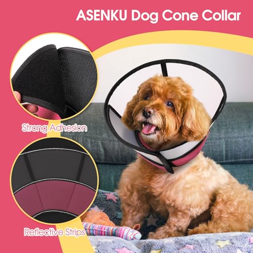 Image of ASENKU Adjustable Dog Cone Collar, Comfortable Cone for Dogs After Surgery, Soft Protective Pet Recovery Collar for Large Medium Small Dogs, Elizabethan Collar Dog Red, M