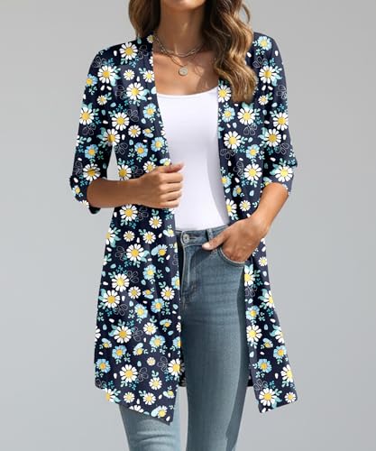 Image of YSYOKOW Lightweight Cardigans for Women 3 /4 Sleeve Long Open Front | Cardigan sweaters for women lightweight, summer cardigans for women lightweight, long cardigans for women trendy, dressy