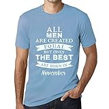 uomo maglietta – all men are created equal but only the best are born in november – t-shirt stampa grafica divertente vintage idea regalo originale alla moda blu cielo s