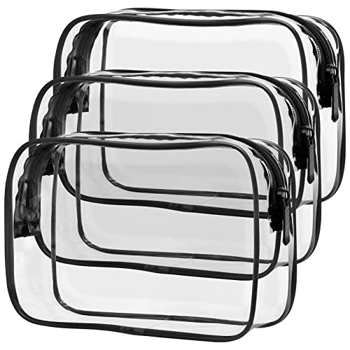 Packism Clear Makeup Bags, 3 Pack Quart Size Travel Bag Tsa Approved Clear Travel Bags For Toiletries, Clear Cosmetic Bags Carry On Clear Toilety Bag Tsa Approved Toiletry Bags, Black Large #TOP27