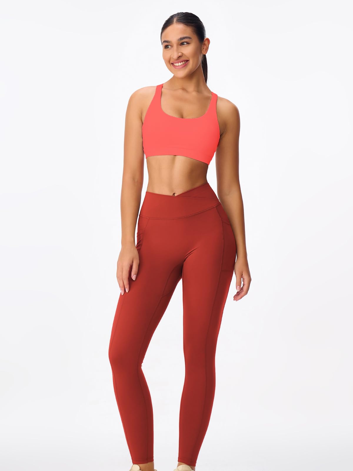 Sport-BH mit dünnen Trägern für Damen, leichte Kompression, gekreuzter Rücken, gepolstert, Workout, Yoga, Rundhalsausschnitt