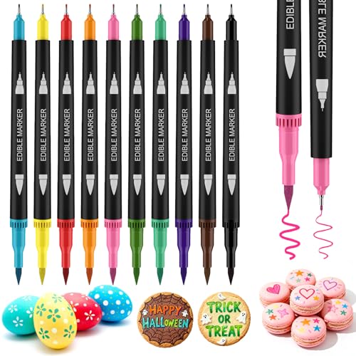Stylo Colorant Alimentaire, 10 Marqueurs Comestibles avec Pointe de Pinceau Souple pour Traits Épais et Fins, Feutre Alimentaire, Feutre Alimentaire pour...