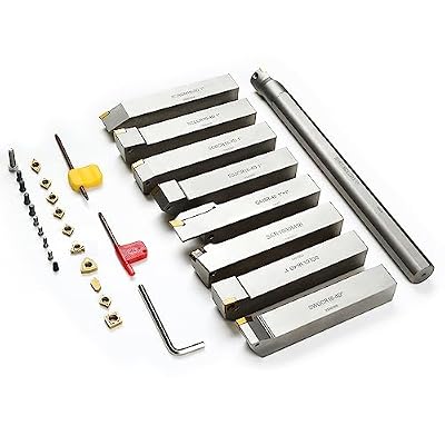 OSCARBIDE 1Shank Heavy-Duty Indexable Carbide Lathe Turning Tool Holder and Boring Bar 9 Pieces/Set,CNC Nickel Plated indexable Insert Holders for Turning Grooving Threading Cut Off