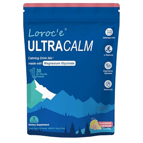 UltraCalm Super Cortisol Drink, Calm Magnesium Glycinate Powder (30 Servings), L-theanine, Ashwagandha, Vitamin D, No Sugar, Raspberry Lemonade Electrolytes Powder-1