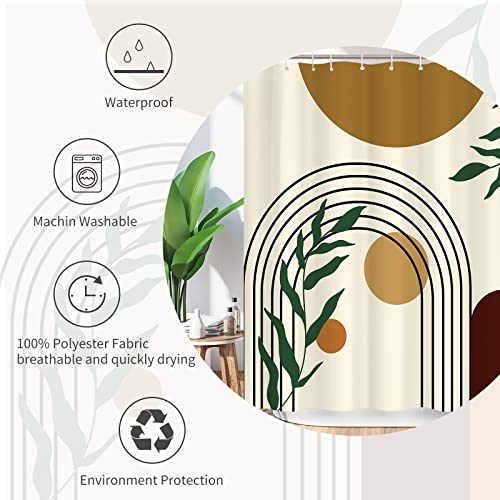 Ohshining Boho Shower Curtain Boho Shower Curtains For Bathroom Abstract Mid Century Modern Fabric Shower Curtain Set With Hooks Arch Sun Minimalistic Beige Plant Boho Bathroom Decor 72X72 Inch,Brown #TOP6