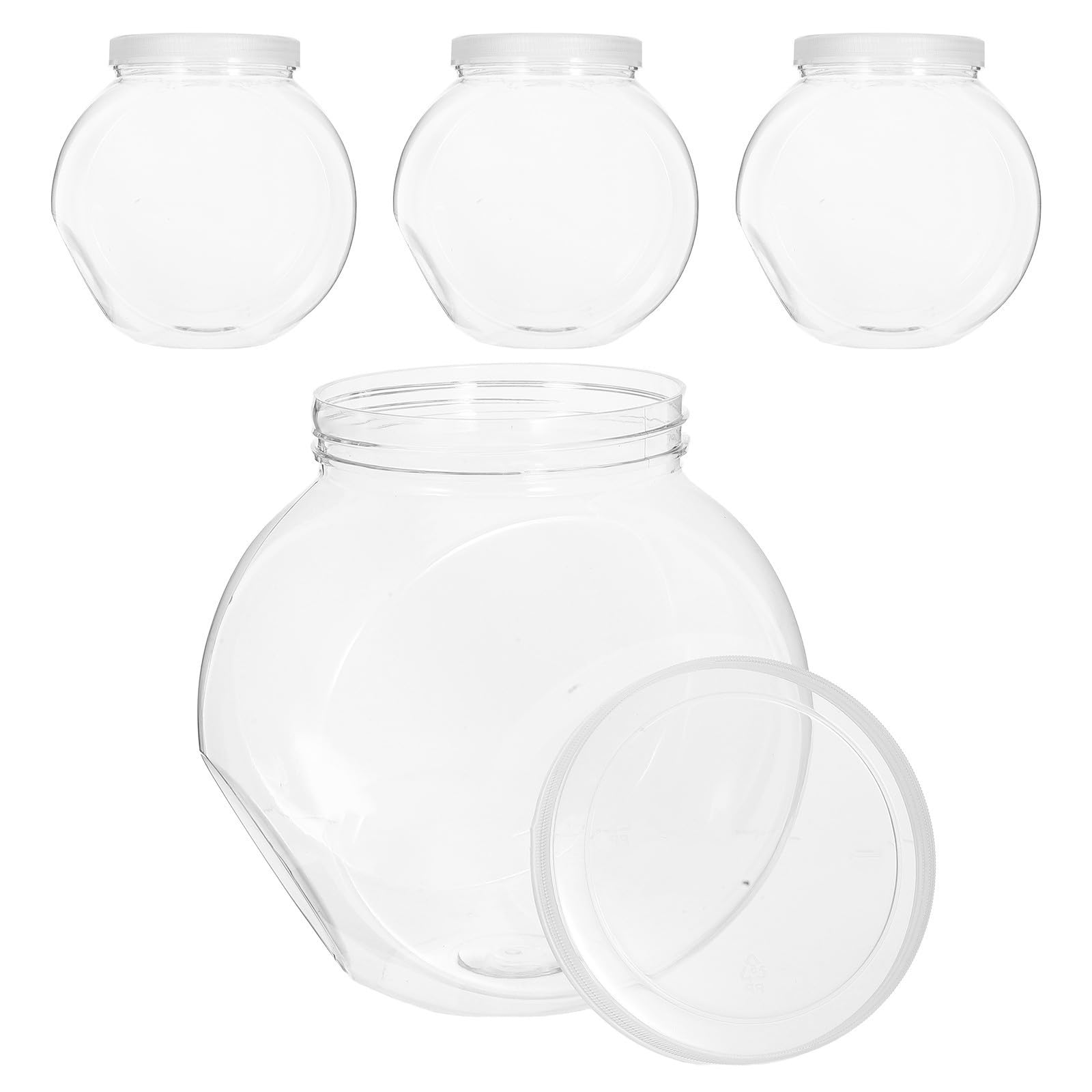 Tarros Redondos de Plástico Transparentes 4 Piezas 2100 Ml | Tapa Incluida, Uso en Cocina y Viaje, Interior Liso y Limpieza Sencilla