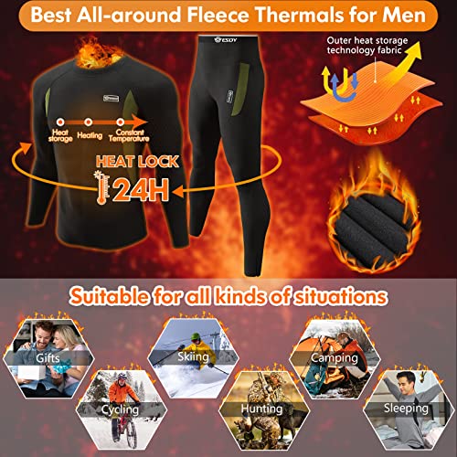 Thermal Underwear For Men, Long Johns For Men, Winter Hunting Gear Fleece Lined Warm Base Layer Outdoor Indoor Wear A-Black #TOP2