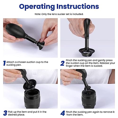 Pinafresa Lens Sucker Strong Suction Lens Puller Kit with 7 Interchangeable Suction Cups Strong Suction Manual Vacuum Suction Pen Lens Puller - Image 4