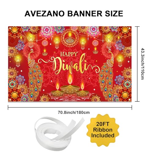 Avezano Happy Diwali Banner Red Diwali Backdrop for Indian 6x3.6ft - image 3