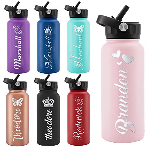 Personalized-Kids-Water-Bottles-with-Straw-Lids-Custom-Engraved-Stainless-Steel-18oz-24oz-32oz-8-Colors Personalized Kids' Water Bottles with Straw Lids, Custom Engraved Stainless Steel - 18oz, 24oz, 32oz - 8 Colors - Image 1