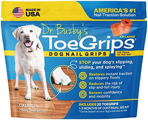 Dr Buzby's XXLarge ToeGrips for Dogs - Instant Traction on Wood/Hardwood Floors - Dog Anti Slip Relief - Dog Grippers for Senior Dogs - Stop Sliding Instantly - Rubber Nails for Dogs - 1 pack (20 grips)