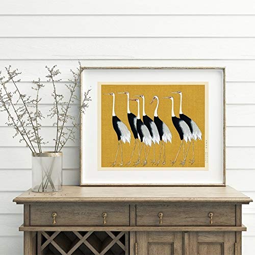 Oiseaux Grue Jaune Estampe Japonaise Oriental Art Prints Mur Coastal Art Toile Peinture Vintage D'affiche Accrochage Home Decor No Frame (Size : 60x90 cm No Frame) Cover