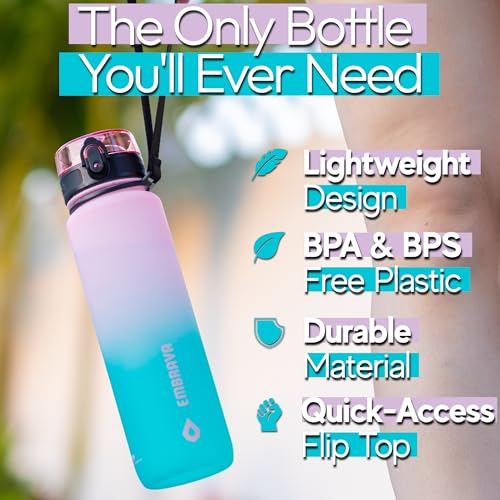Image of Embrava Sports Water Bottle (32oz, Blossom Breeze) Fast Flow Flip Top Lid