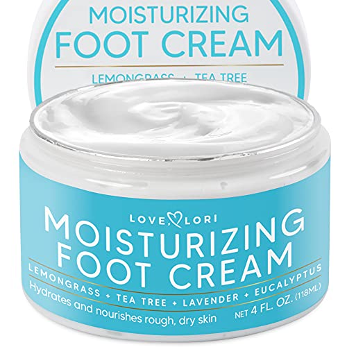 Foot Cream for Dry Cracked Feet 4 oz. Foot Lotion by Love Lori - Foot Moisturizer & Heel Cream - Foot Repair Cream for Cracked Feet Treatment w/ Tea Tea Oil & Lemongrass - Foot Care for Women
