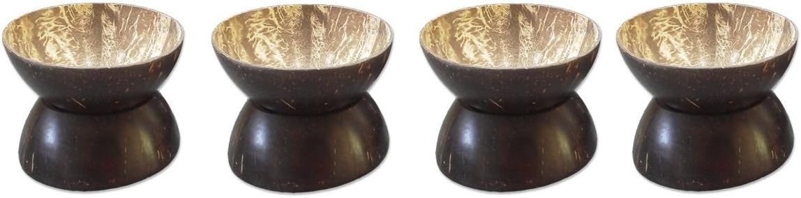 Authentic Kava Drinking Cup and Holder - All-Natural Coconut Shell - Four Sets