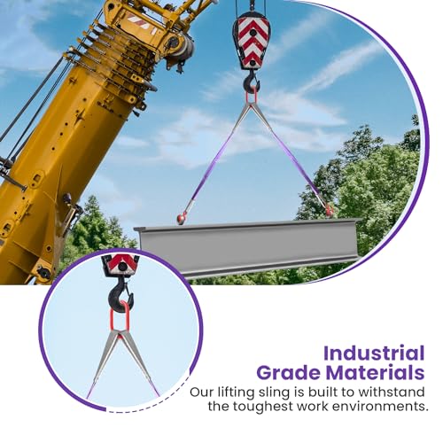 2 PCS Lifting Slings Straps with Hooks - 3.3 FT, 4409LB Pounds Capacity, Polyester Bridle Sling, Heavy Duty Two Leg Rigging Strap for Engines, Cranes, Hoists, Truck - Image 5