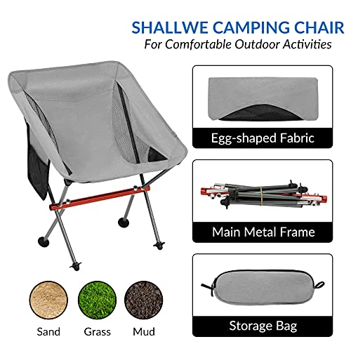 SHALLWE Ultralight Portable Camping Chair,Aviation Aluminum Frame Compact Folding Chairs,300lbs Capacity with Wide Feet and Storage Bag,Suitable for Camping,BBQ,Hiking,Beach,Lawn(Gray) - Image 2