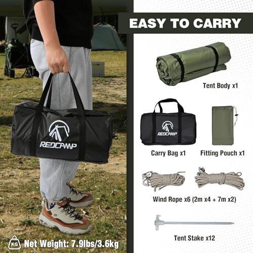 REDCAMP Large Hammock Hot Tent with Stove Jack, Waterproof & Windproof Winter Wall Tent with Snow Skirt, Ultralight 4 Season Tent for Camping, Hiking, Bushcraft, Backpacking - Image 7