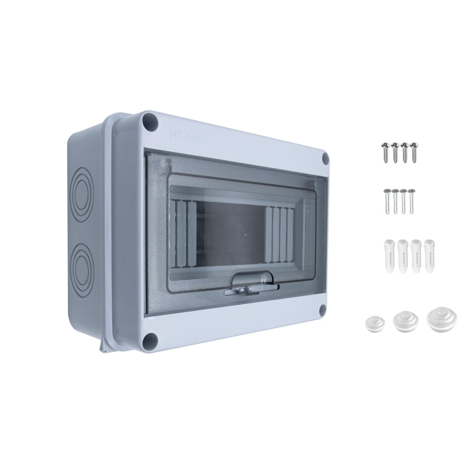 Scatola di protezione di distribuzione IP65 impermeabile, scatola interruttore automatico a 8 vie con guida DIN, copertura trasparente in plastica ABS per montaggio a parete per interni ed