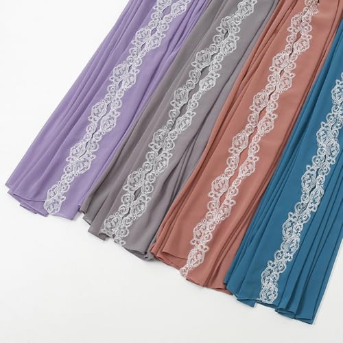Women Chiffon Hijab Embroider Floral Scarf Graceful Lace Scarf Trendy Shawl Capelet Head Wrap for Travel Daily Party4