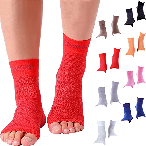 Doc Miller Ankle Compression Sleeve - Ankle Brace for Women and Men - Plantar Fasciitis Brace for Ankle Support , Arch Heel Pain and Neuropathy Relief - 1 Pair Red Nano Socks - Medium Size