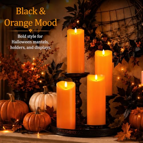 Image of Homemory Halloween Orange Waterproof LED Candles, Remote Timer, Set of 2