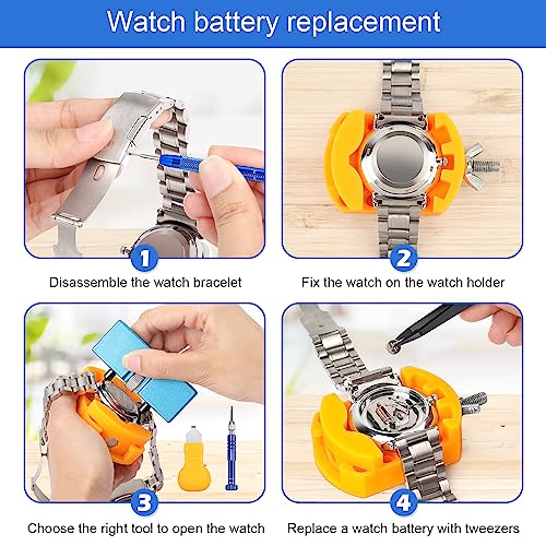 Watch Repair Kit for Battery Replacement, Link Removal, Resizing, and Cleaning - Tools for Watchmakers