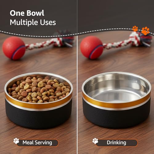 Image of Amazon Basics Premium Double Wall Pet Bowl for Dogs & Cats |Anti Slip Base | 2200 ml