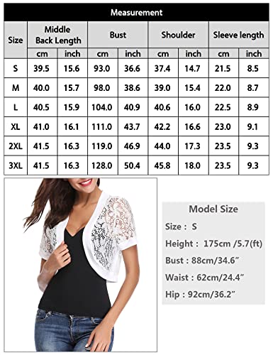 Totatuit Womens Short Sleeve Shrugs Lace Floral Cardigans Sheer Wedding Blouse Plus Size Sweaters Open Front Lace Jackets Short Summer Bolero Crochet Cropped Shrugs White L #TOP5