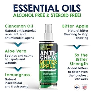  Bitter-Apple-Spray-for-Dogs-to-Stop-Chewing-No-Chew-Spray-for-Dogs-Anti-Chew-Extra-Strength-Spray-Deterrent-Alcohol-Free-for-Paws-Hot-Spots-Wounds-Furniture-Plant-Safe-Made-in-USA-8-oz