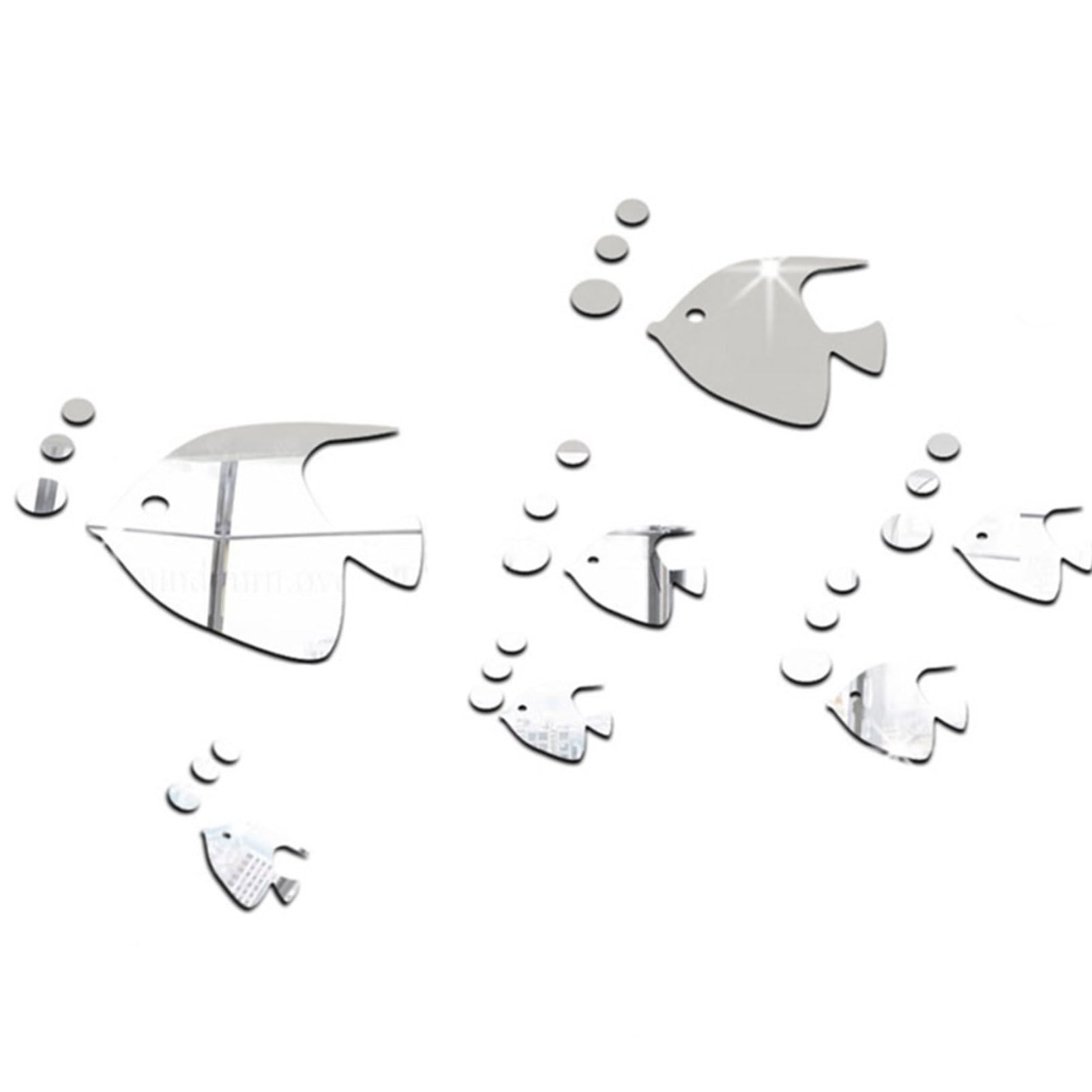 Acrylic Wall Sticker, DIY Mirror Wall Sticker Self Adhesive Fish School Wall Stickers for Bedroom Bathroom Room Living Room Backdrop Decoration (Silver A)