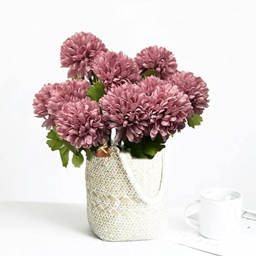 Wistart Artificial Chrysanthemum Ball Flowers Bouquets Plastic Hydrangea Silk Flowers Arrangement For Home Party Decoration（Dusty Pink） #TOP2