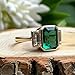 SilverQ 2 Ct Emerald Cut Green Diamond Three Stone Engagement Ring for Women 14K Yellow Gold Plated Bezel Set Trilogy Ring with Baguette Side Stones 925 Sterling Silver Handmade Classic Jewelry