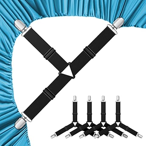 Lesfit Adjustable Triangle Bed Sheet Fasteners grippers fitted sheet clips sheet straps suspenders for bedding, Black(4 packs/set) Cover