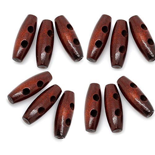 Rockin Beads Brand Toggel Sewing Wood Toggle Buttons 34x12mm 1-1/4x1/2 Inch Stained Chery Oval 2 4mm Holes Sold Per Pack of 50