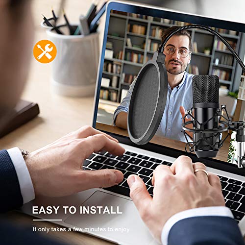 PC Mikrofon, USB Mikrofon Kit 192kHZ/24bit Professionelles Lärmminderung, Gaming Mikrofon mit Ständer und Pop-Filter für… – Bild 6