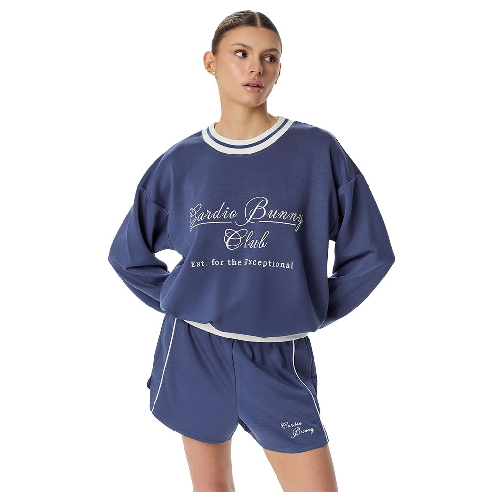Women's Drop Shoulder Relaxed Fit Roundneck Cropped Sweatshirt, Navy Blue, S-image-42