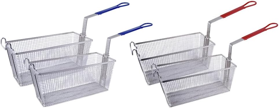 Clivia's 4PCS Commercial Frying Basket 13X6.5X6 Inch Stainless Steel Deep Fryer Basket With Non Slip Long Handle for Frying Kitchen Restaurant Home Commercial Use